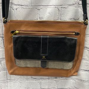 Fossil Kinley Medium Crossbody Brown Black Bag Leather 1954